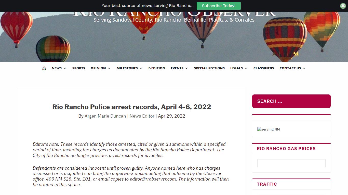 Rio Rancho Police arrest records, April 4-6, 2022